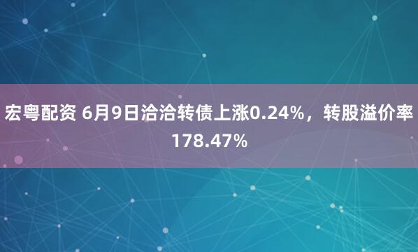 宏粤配资 6月9日洽洽转债上涨0.24%，转股溢价率178.47%