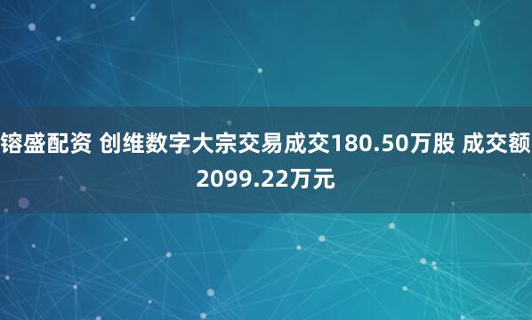 镕盛配资 创维数字大宗交易成交180.50万股 成交额2099.22万元
