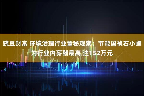 豌豆财富 环境治理行业董秘观察：节能国祯石小峰为行业内薪酬最高 达152万元